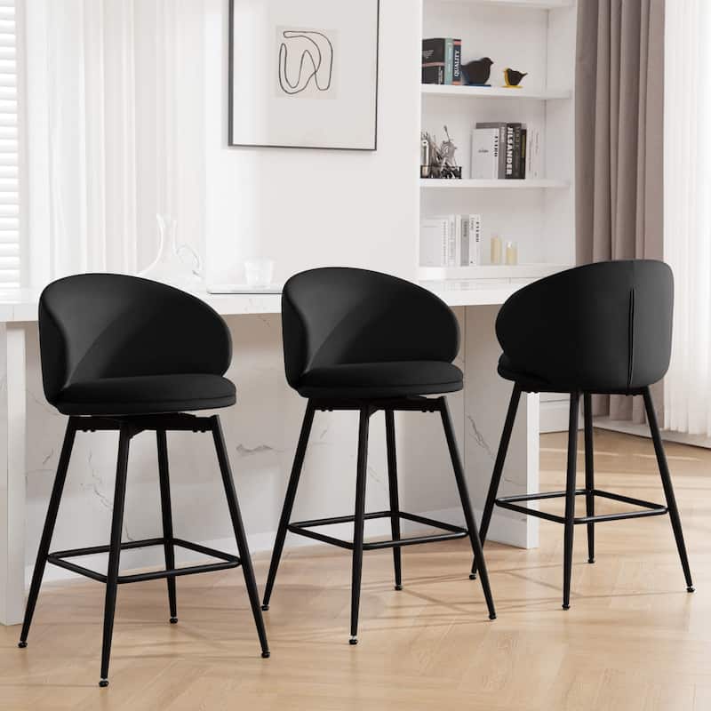 26"/ 30" Upholstered Swivel Bar Stools Counter Height Barstool - Set of 3 - Black - Counter Height