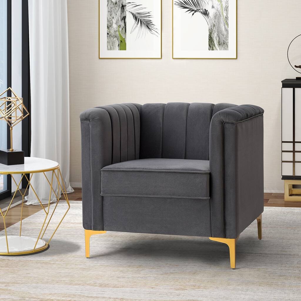 Narciso 31.9" Wide Arm Chair with Channel-tufted Design