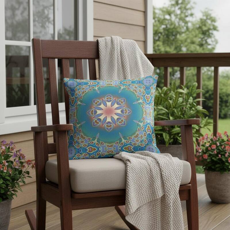 HomeRoots Set of Two 16" X 16" Blue and Green Blown Seam Eclectic Indoor Outdoor Throw Pillow - 16.00' X '16.00' X '5.00 - Blue/Green - 16.00' X '16.00' X '5.00