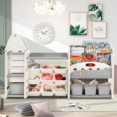 Kids Toy Storage Organizer w/17 Bins and 4 Bookshelves, Furniture Set