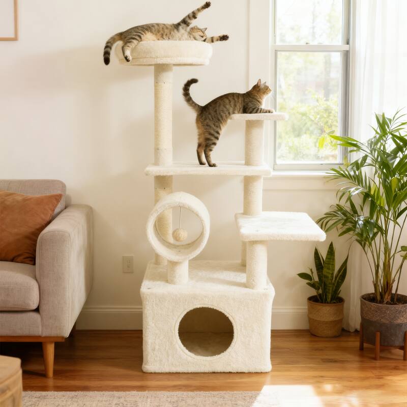 Gymax 48'' Tall Cat Tree w/ Large Condo Padded Top Perch Jute