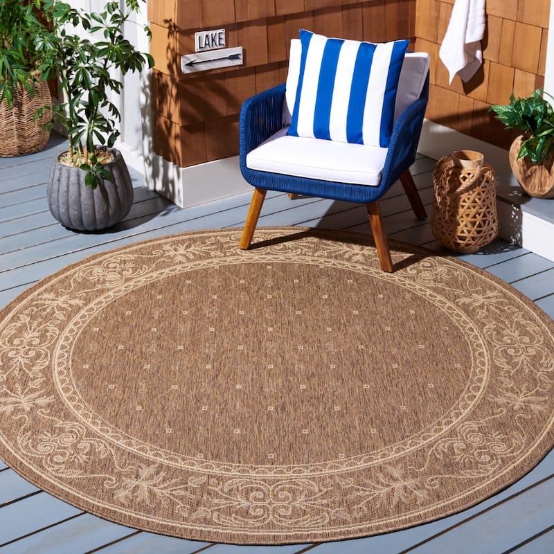 SAFAVIEH Courtyard Hendrina Indoor/ Outdoor Waterproof Patio Backyard Rug - 6'7" Round - Brown/Natural