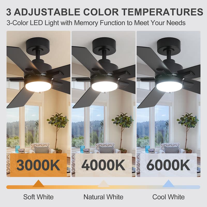 42/48/52/56/60/65-IN LED Ceiling Fan with Light Kit and Remote(5/6/7/8-Blade)