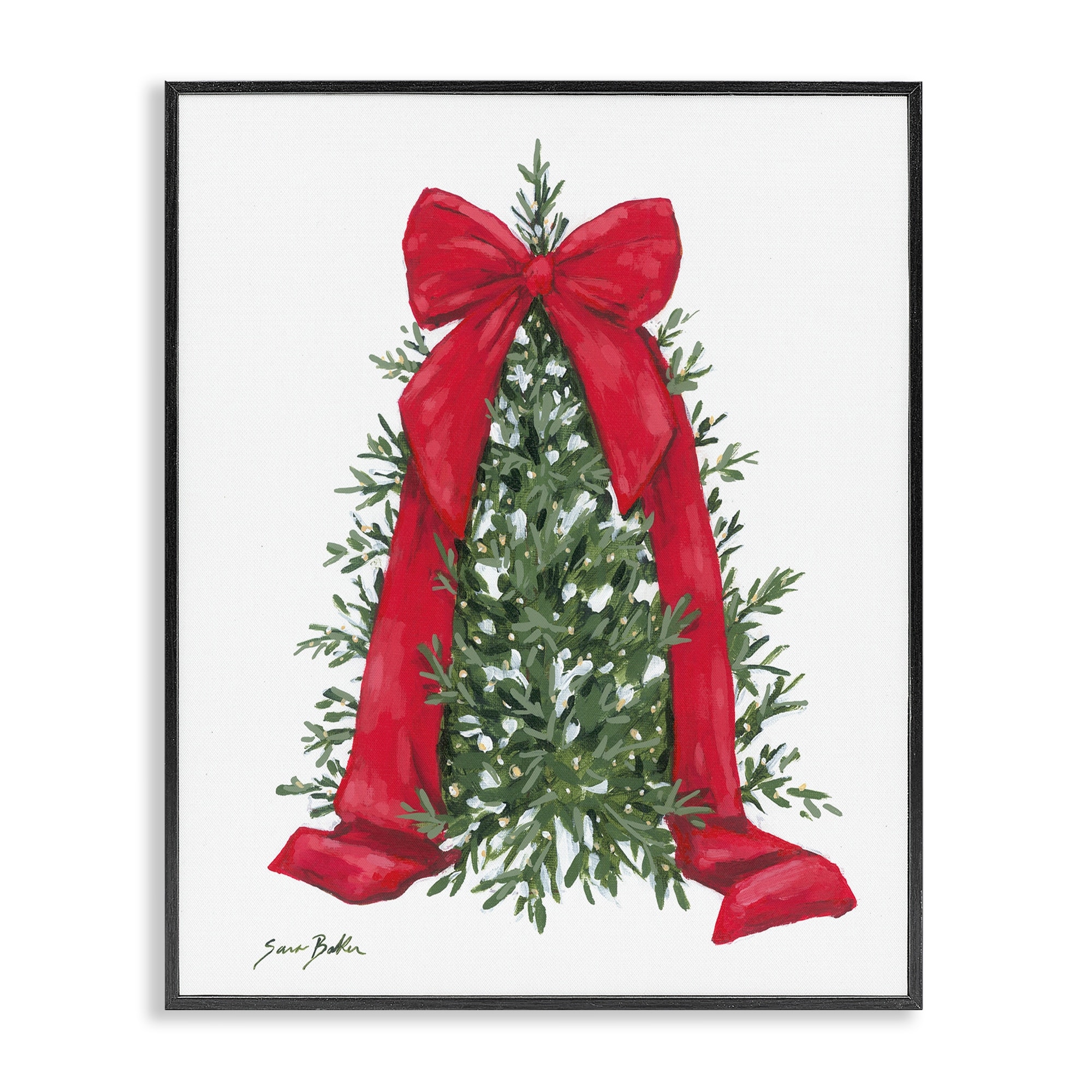 Stupell Festive Greenery with Ribbon Framed Giclee Art Design By Sara Baker