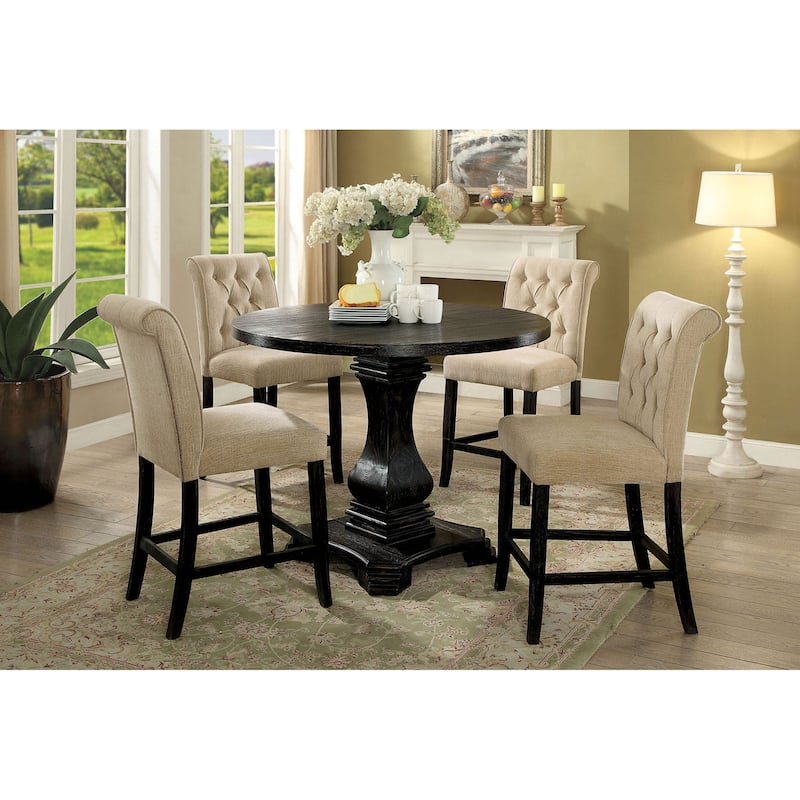 Antique Black Finish Wood Round Pedestal Dining Table