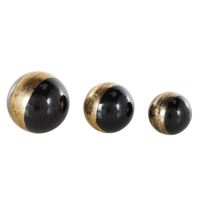 Plastic Decorative Orbs & Vase Filler with Gold Stripe or Blue Accents - Set of 3 Black, Brown, White - Roche River Decor
