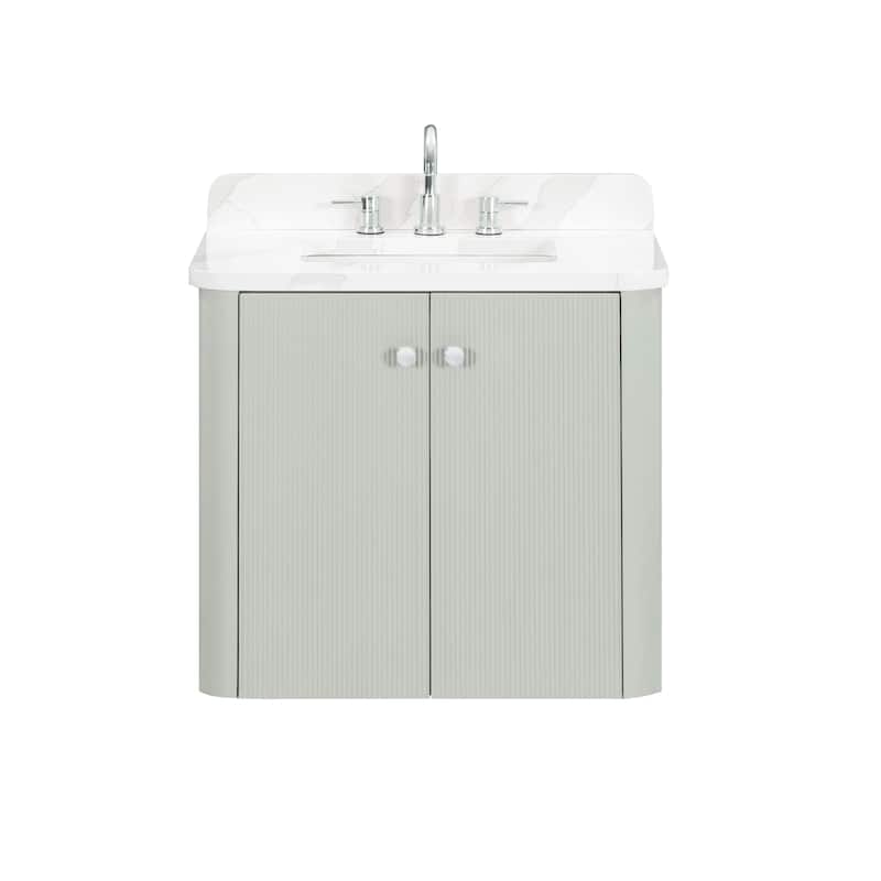 Haley Bathroom Vanity in Soft Sage with Alluring Quartz Top