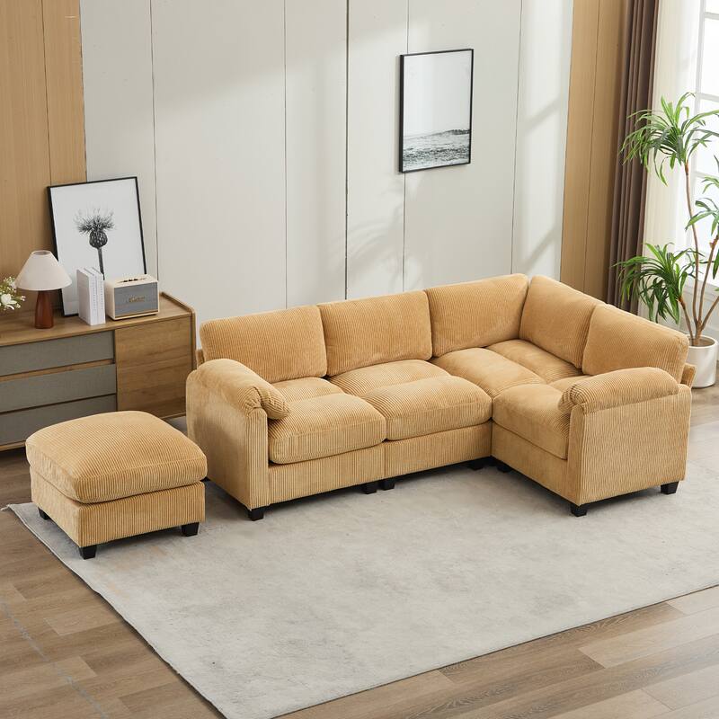 Multi-Seater Corduroy Sectional Sofa, Soft & Comfortable Corner Sofa