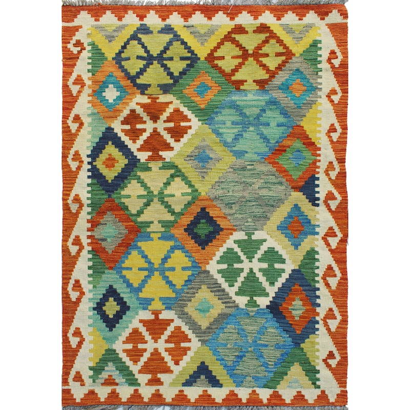 Flatweave Maqpal Blue/Rust Rug - 3'2" x 4'10"