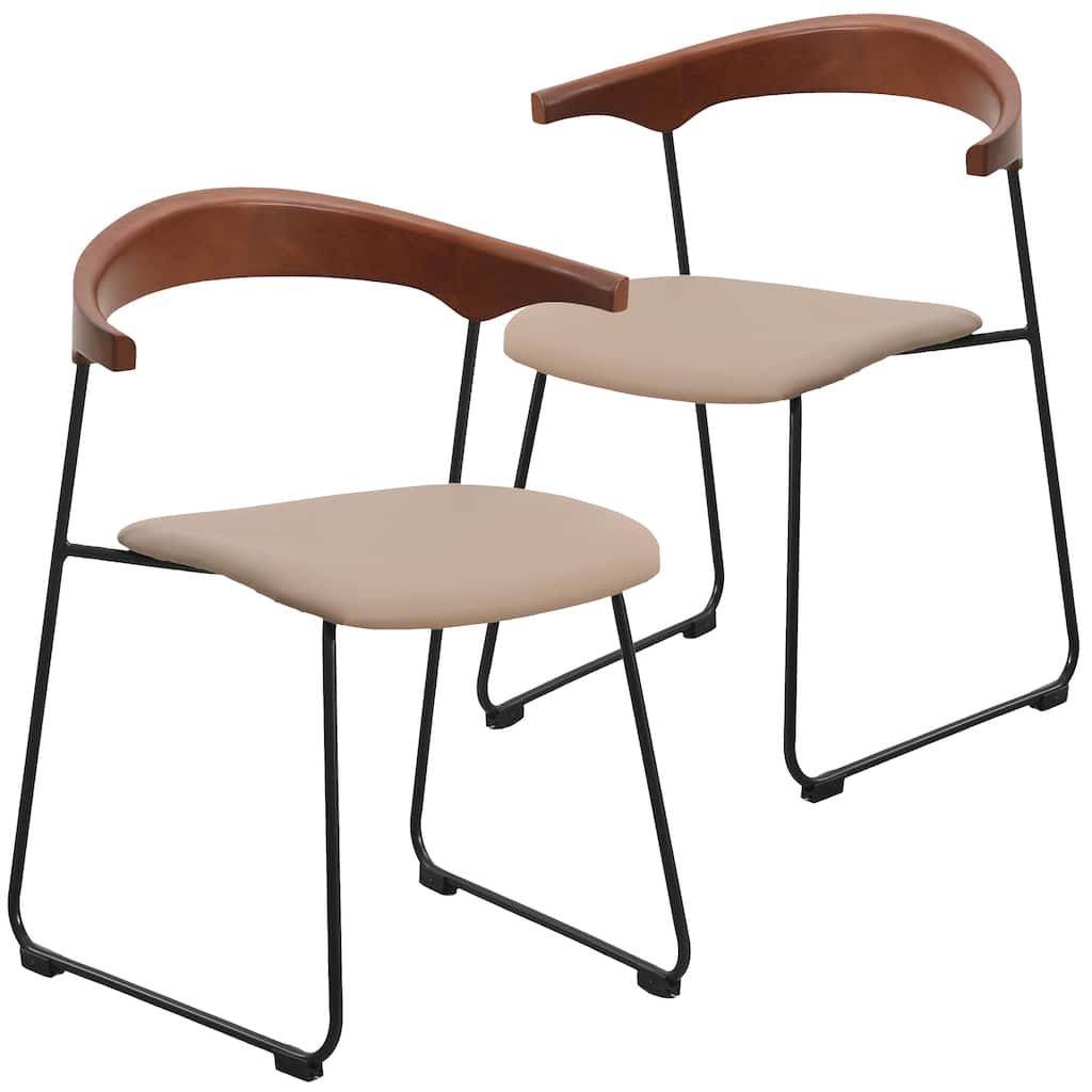 Dining Chair in Leather with Beech Back and Iron Legs Set of 2