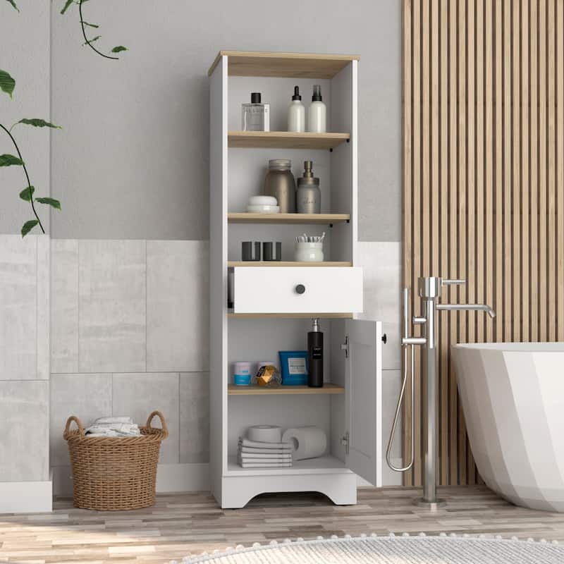Linen Cabinet With One Drawer And One Cabinet - White