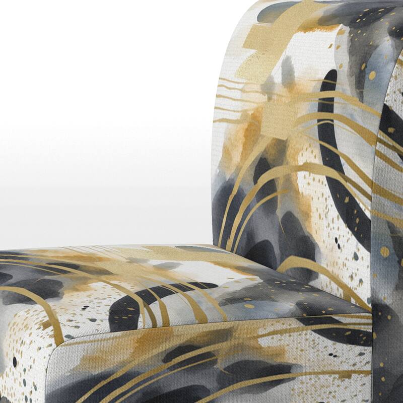 Designart "Pastel Abstract With Blue Black & Gold Spots III" Upholstered Fractals Accent Chair and Modern Arm Chair