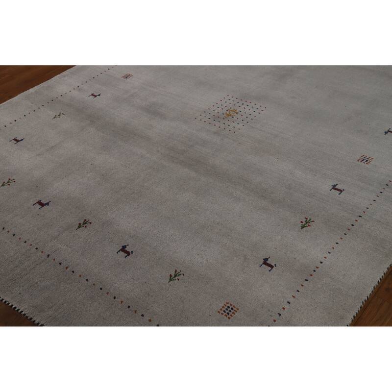 Hand Knotted Oriental 100% Wool Carpet Tribal Animal Pictorial Greys & Charcoal Gabbeh Area Rug - 7' 9'' X 5' 9''