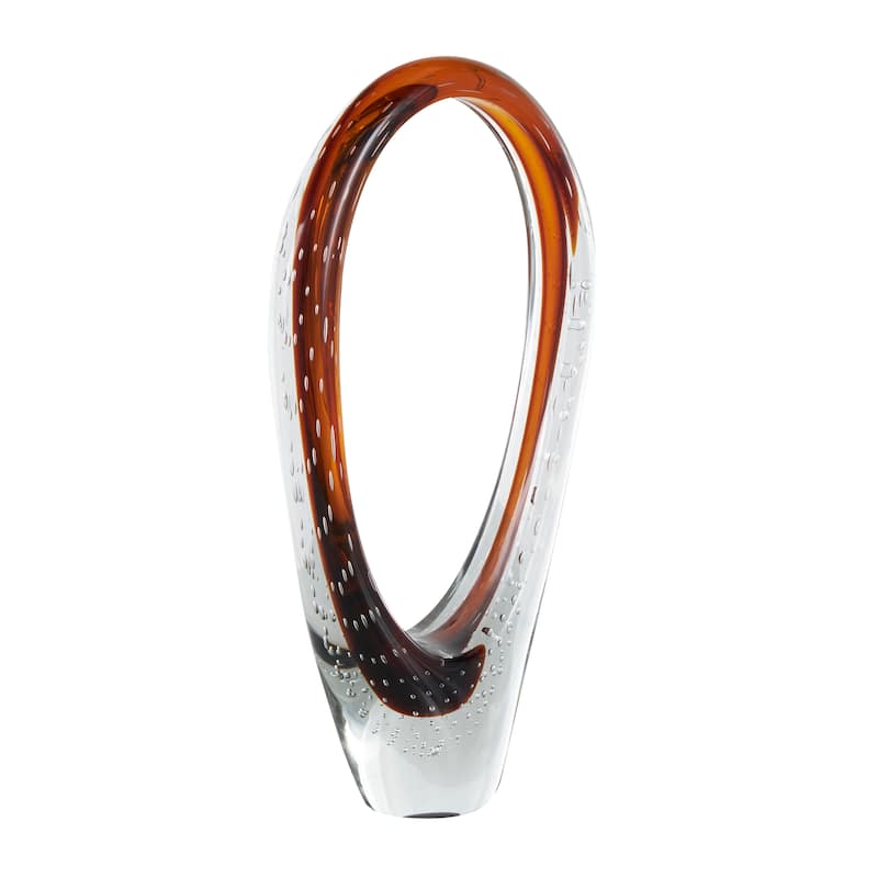 Dark Blue or Copper Glass Cutout Oval Ombre Abstract Sculpture with Bubble Texturing and Clear Accents