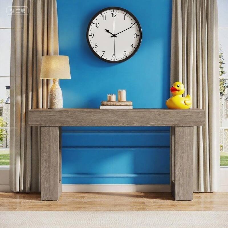 Farmhouse Console Table 63 Inch Engineered Wood MDF Entryway Living Room Hallway Sofa Table with Rustic Wood Finish