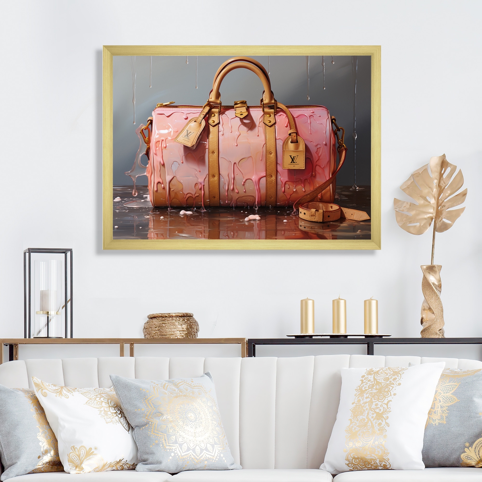 Designart "Minimalist Pink Lv Bag II" Fashion Framed Canvas Wall Art