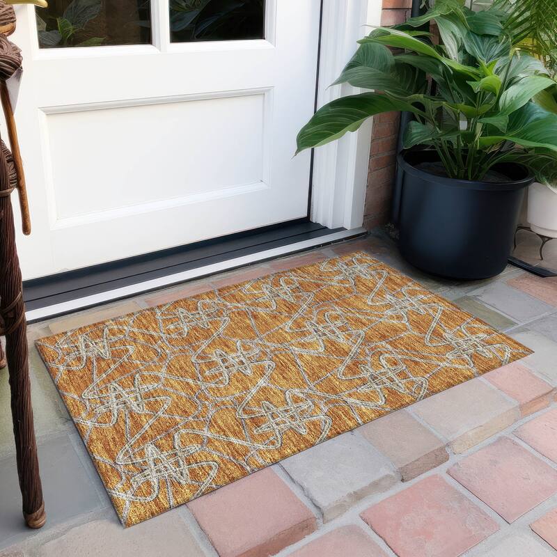 Machine Washable Indoor/ Outdoor Contemporary Links Chantille Rug - Terracotta - 1'8" x 2'6"