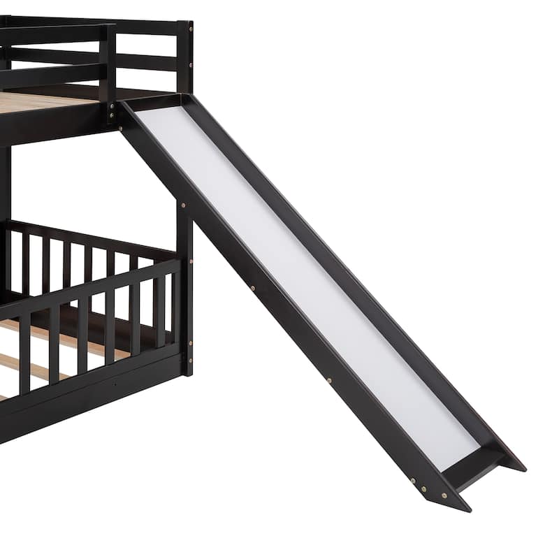 Twin Over Twin Bunk Bed with Slide and Ladder, Espresso
