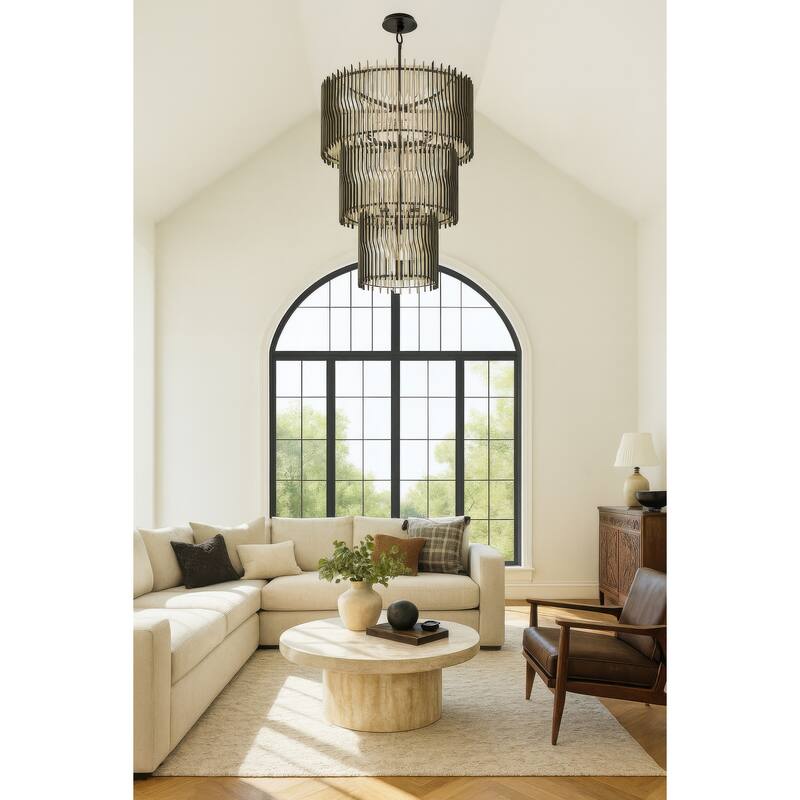 Varaluz Park Row 18-Light 3-Tier Chandelier - Matte Black/French Gold