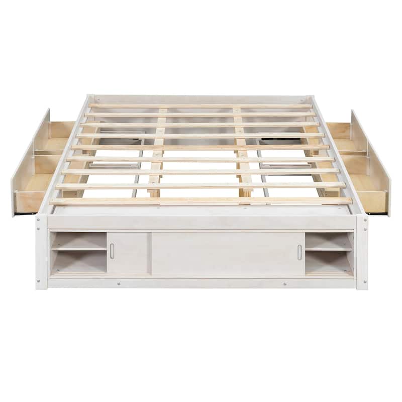 Queen Size Platform Bed Frame with 4 Storage Drawers & Footboard Cubby by Harper&Bright Designs
