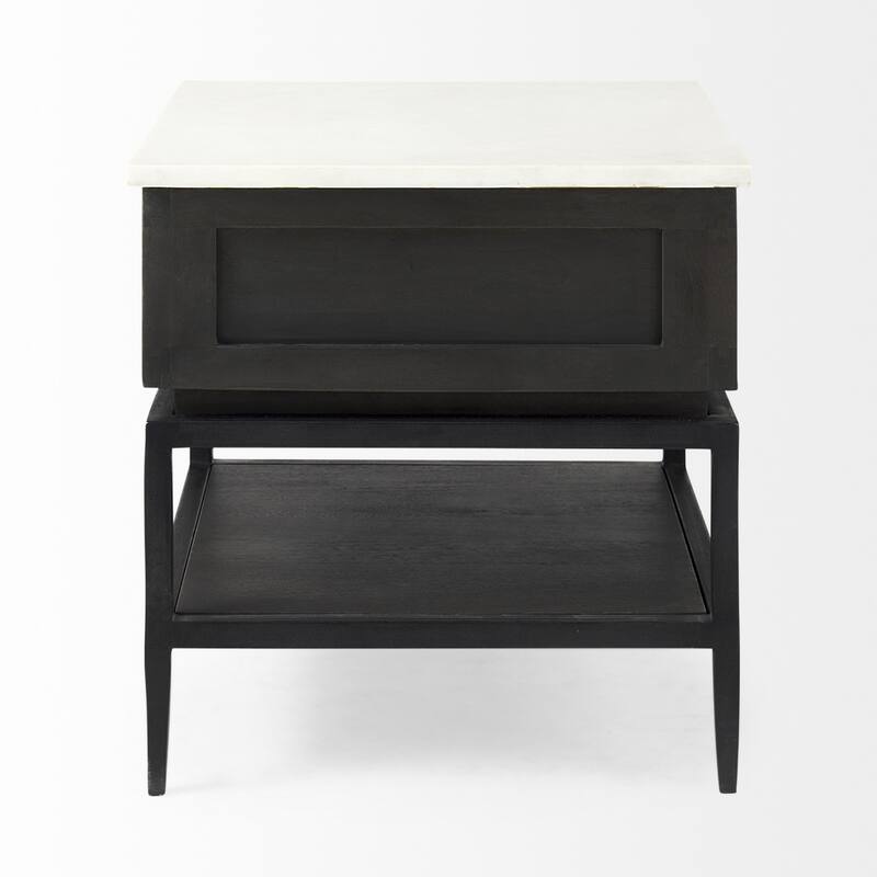 Black White Marble End Table with Drawer and Shelf 22 Inch - 22” x 22” x 22”