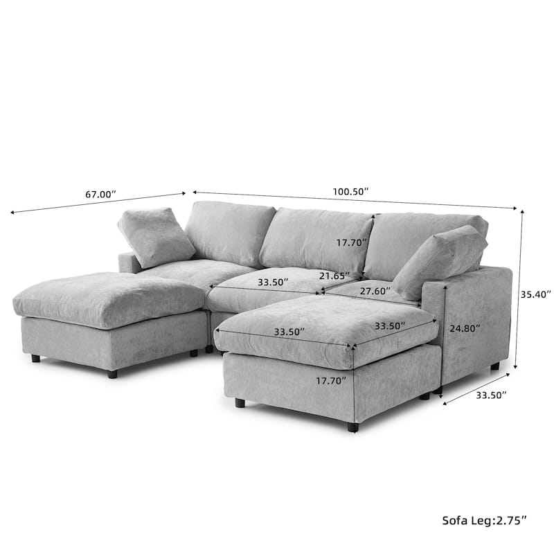 Modern Cloud Sectional Couches for Living Room Set, Chenille U-shaped Sofa Couch