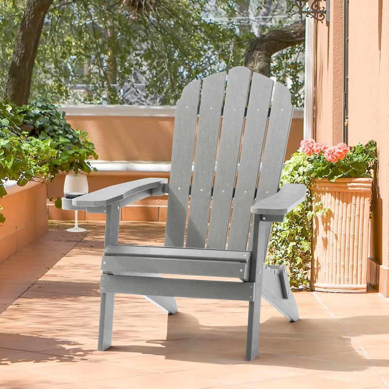 Bonosuki Folding Adirondack Chair Patio Outdoor Plastic Fire Pit Chair - Light Grey