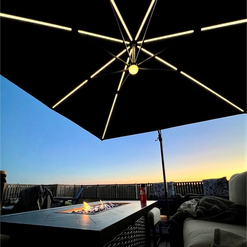 PURPLE LEAF 10 ft Solar Powered LED Patio Cantilever Umbrella with 360-degree Rotation