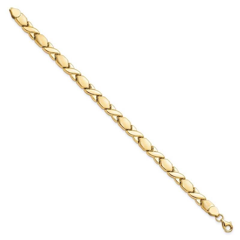 Curata 10k Yellow Gold X and O Fancy Bracelet 7.25 Inch