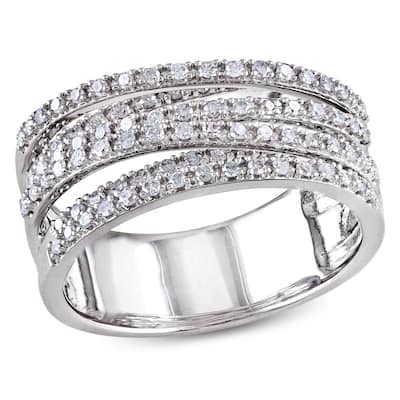 Miadora 1/2ct TDW Diamond Crossover Ring in Sterling Silver