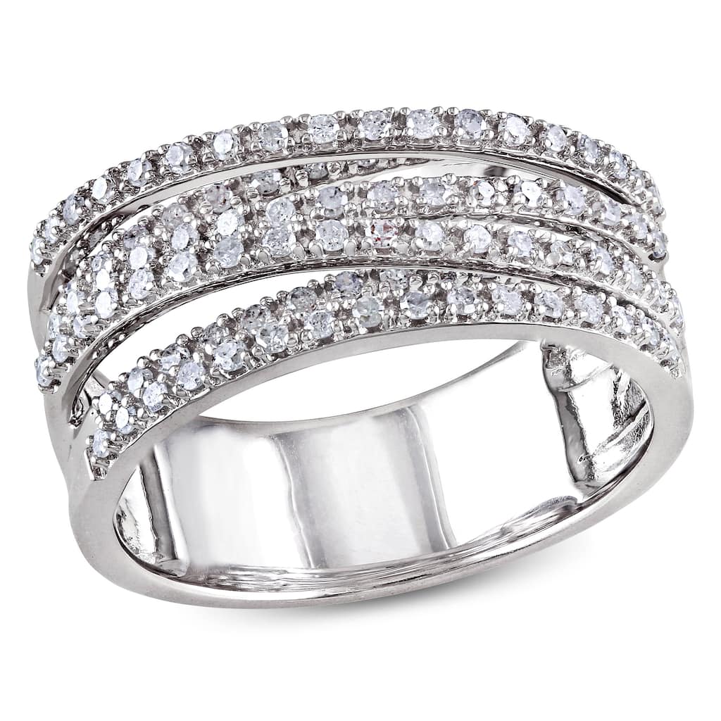 Miadora 1/2ct TDW Diamond Crossover Ring in Sterling Silver