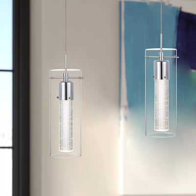 1 - Light Single Cylinder LED Pendant with Crystal Accents