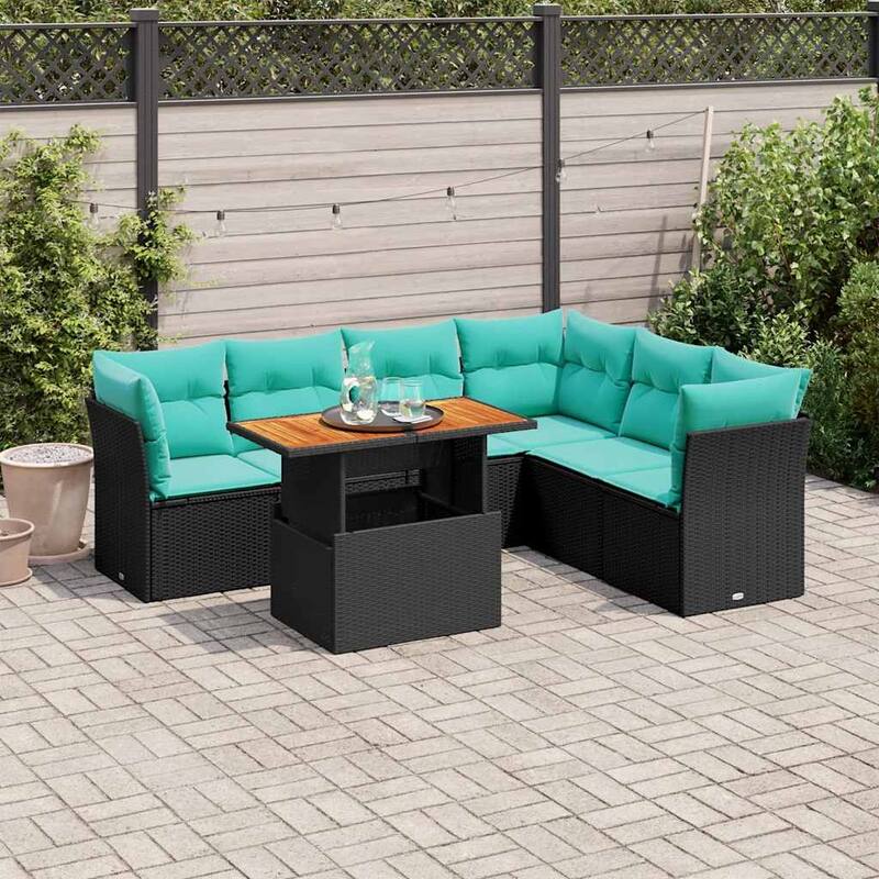 vidaXL Patio Sofa Set with Cushions Center and Corner Seats 7 Piece Poly Rattan - 21.7 x 24.4 x 27.2