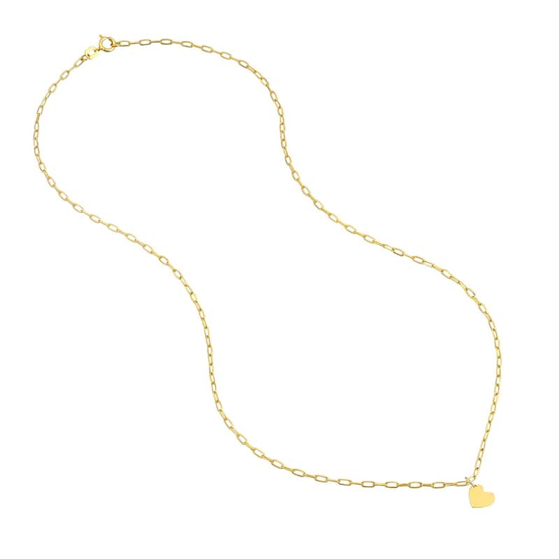 Curata 14k Yellow Gold 18" 7.4mm Heart Tag on 1.7mm Paperclip Chain Necklace