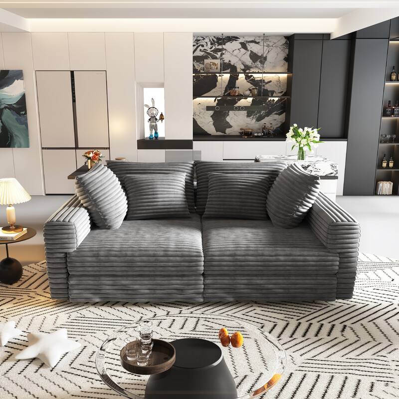 102.4 " Corduroy Modular Sofa, Modern Upholstered Sofa Cloud Couch, Deep Seat Couches w/ Pillows, Movable Ottoman for Apartment