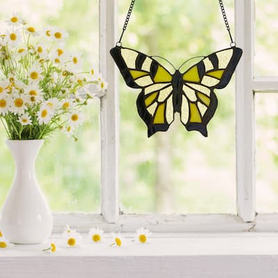 River of Goods Novelty Butterfly River of Goods Stained Glass Window Panel - 8" x 0.25" x 5.5"