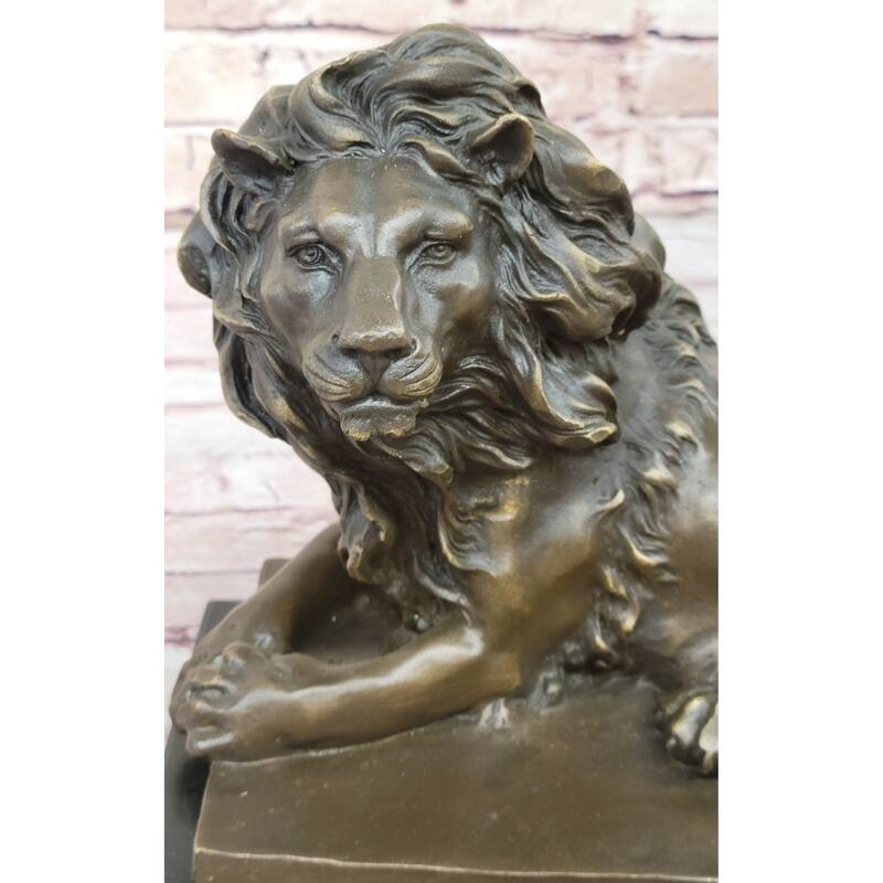 Signed Barye African Male Lion King Of Jungle Resting Bronze Sculpture Art Deco