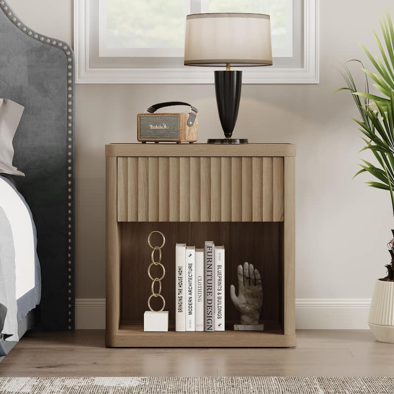 SICOTAS Set of 2 Nightstand with 1 Drawer and Open Storage