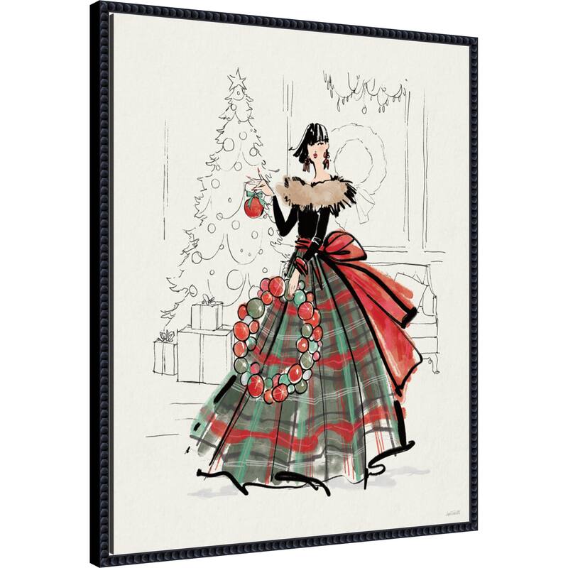 Holiday Fashionistas V by Anne Tavoletti (23 x 28 in.), Framed Canvas Wall Art Print - Sylvie Beaded Black