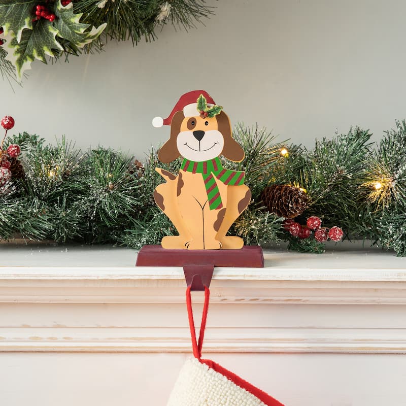 Glitzhome 7.75" H Christmas Wooden/Metal Animal Stocking Holder, Dog, Cat for Mantel Ornament - 7.50"h