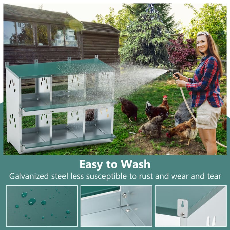 6-Compartment Galvanized Steel Chicken Nesting Box - Easy-Assembly Egg Laying Box for Hens