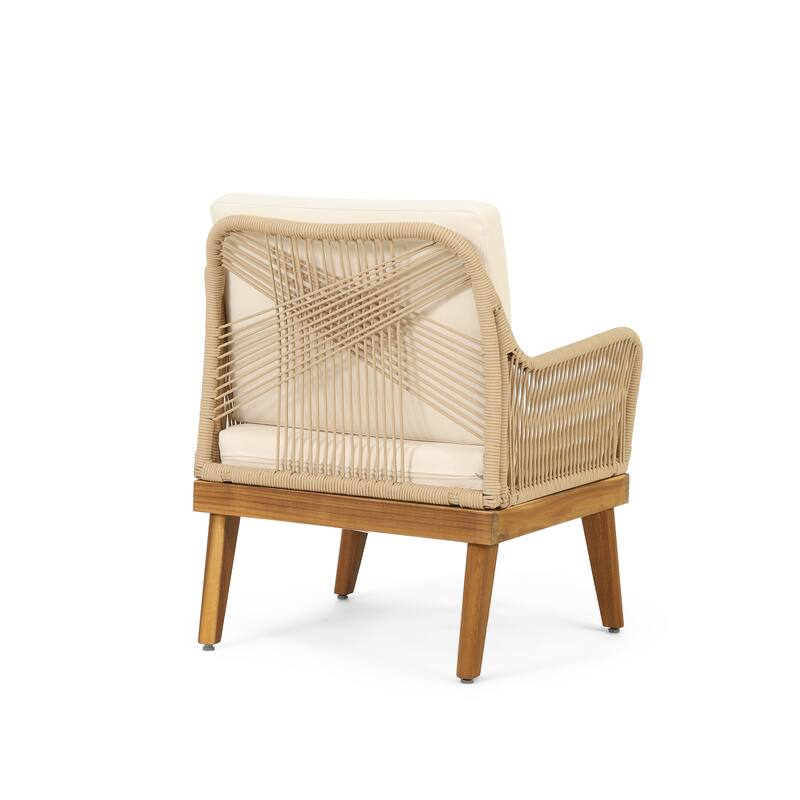 4-Piece Outdoor Acacia Wood Chat Set with Loveseat, 2 Chairs & Table