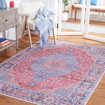 SAFAVIEH, Serapi Machine Washable Winona Medallion Distressed Rug