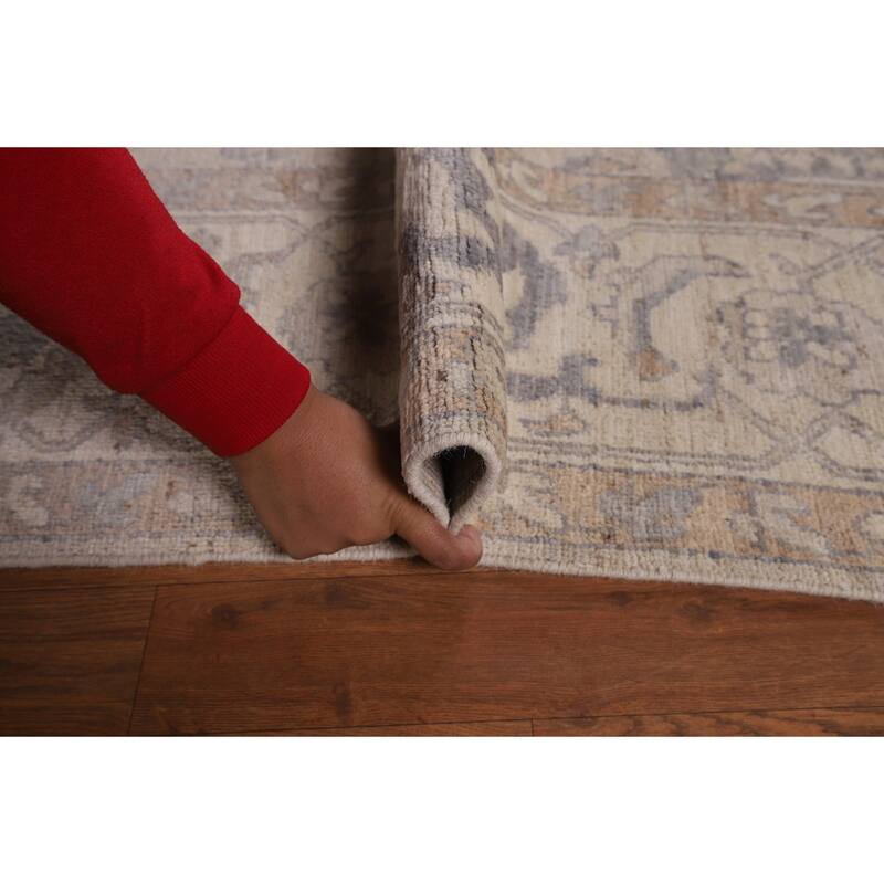 Floral Beige Oushak Turkish Area Rug Hand-Knotted Wool Carpet - 7'8"x 9'7"