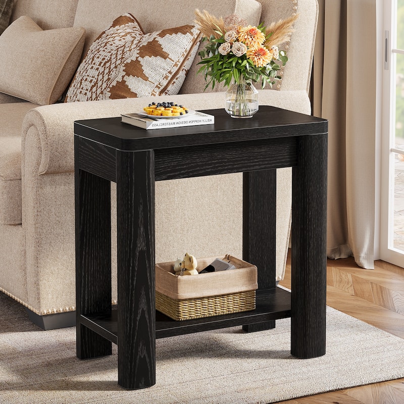 23.6'' Farmhouse Rectangle End Table with Storage Shelf