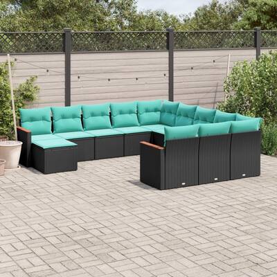 vidaXL 12 Piece Patio Sofa Set with Cushions Black Poly Rattan