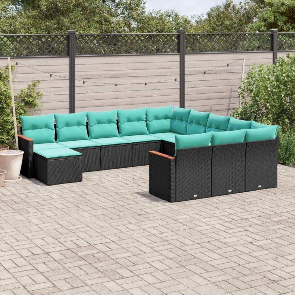 vidaXL 12 Piece Patio Sofa Set with Cushions Black Poly Rattan