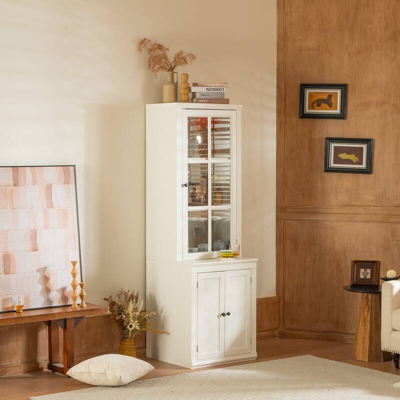 Modular White Curio Bookcase Cabinet w/Glass Doors Buffet Display