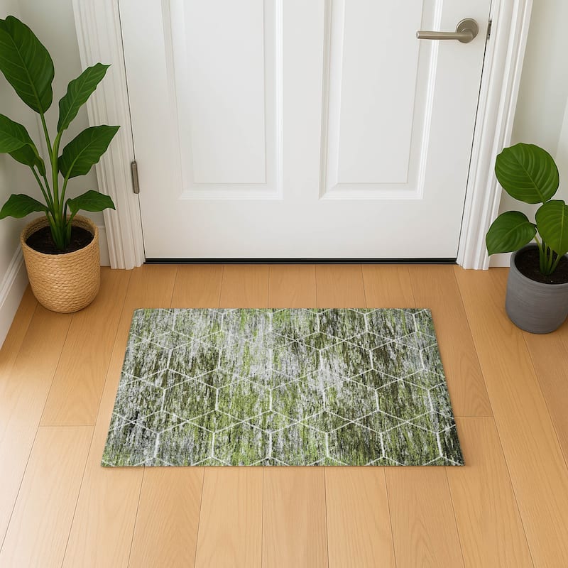 Premium Washable Super Soft Geo Abstract Mayfield Rug - Olive - 1'8" x 2'6"