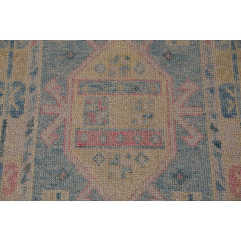 Hand Knotted Oriental 100% Wool Carpet Transitional Geometric Navy Blue & Blues Oushak Runner Rug - 17' 0'' X 3' 3''